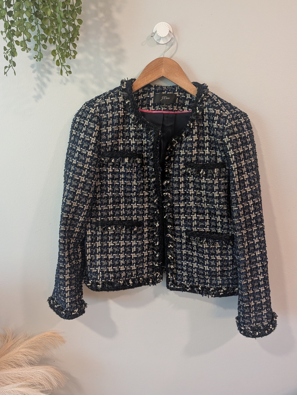 J. Crew Navy and White Tweed Blazer And Pencil Skirt Set Sz 4 - Picture 2 of 16